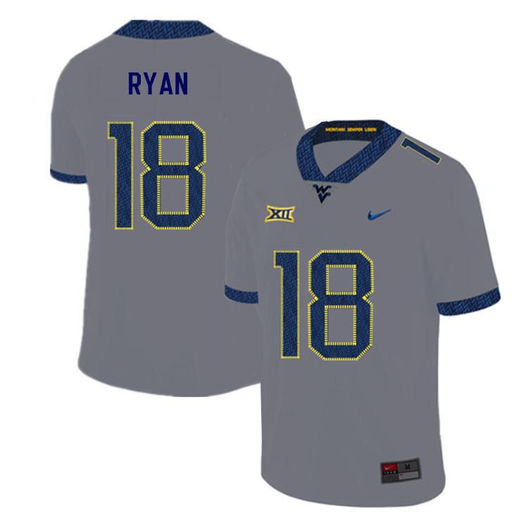 2019 Men #18 Sean Ryan West Virginia Mountaineers College Football Jerseys Sale-Gray - Click Image to Close
